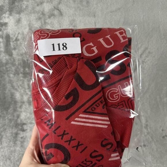 Guess Sweatshirt Womens Medium Red Crewneck Sweater Logo MCMLXXXI Pullover - Picture 7 of 7